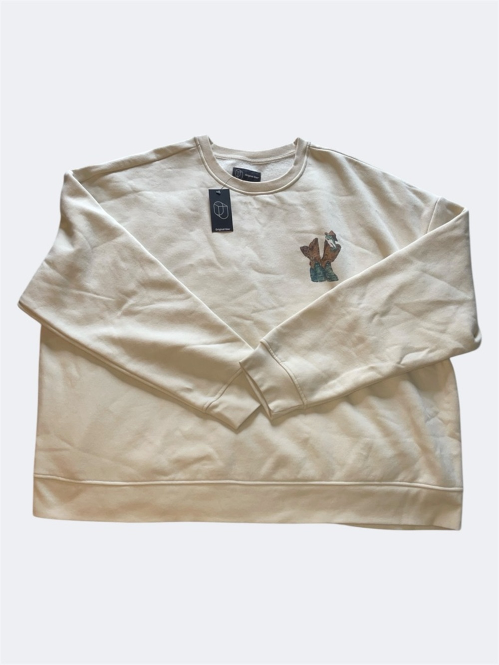 Original Use “Too Late to Dilly Dally” Cream Long Sleeve Crewneck Sweater